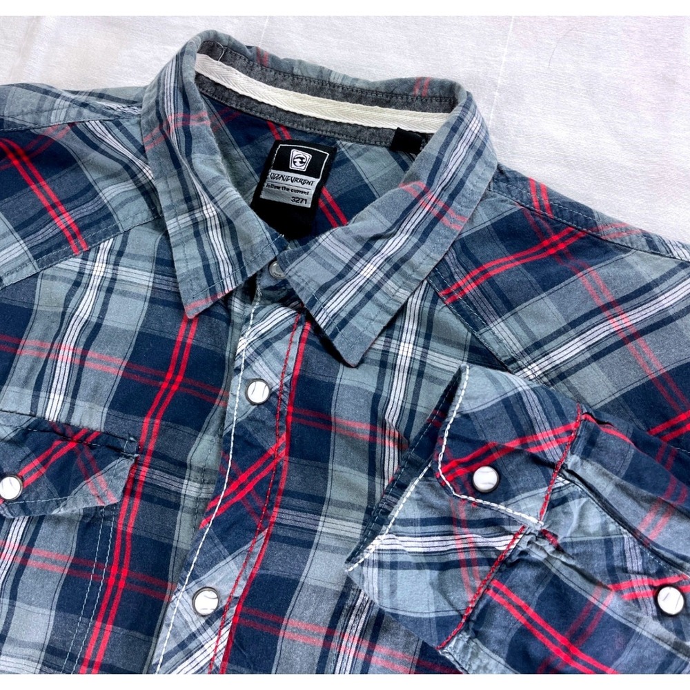 Ocean Current Plaid‎ Snap Front Western Shirt Men's XXL 100% Cotton Long Sleeve